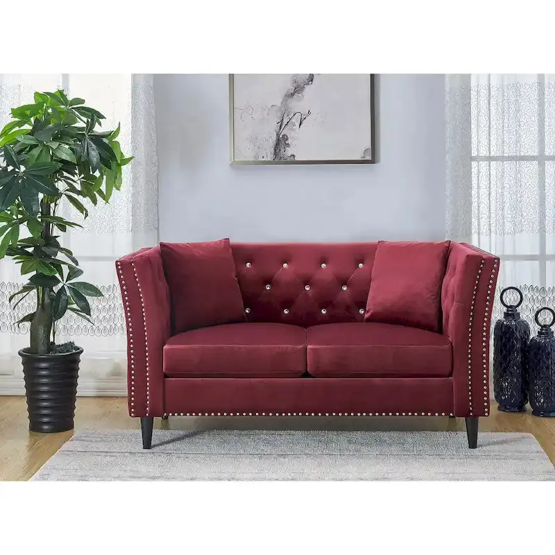 Sofa dwuosobowa Gracewood Hollow Sukikim Velvet Loveseat — nowoczesna sofa dwuosobowa z pikowanym oparciem i niskim profilem.