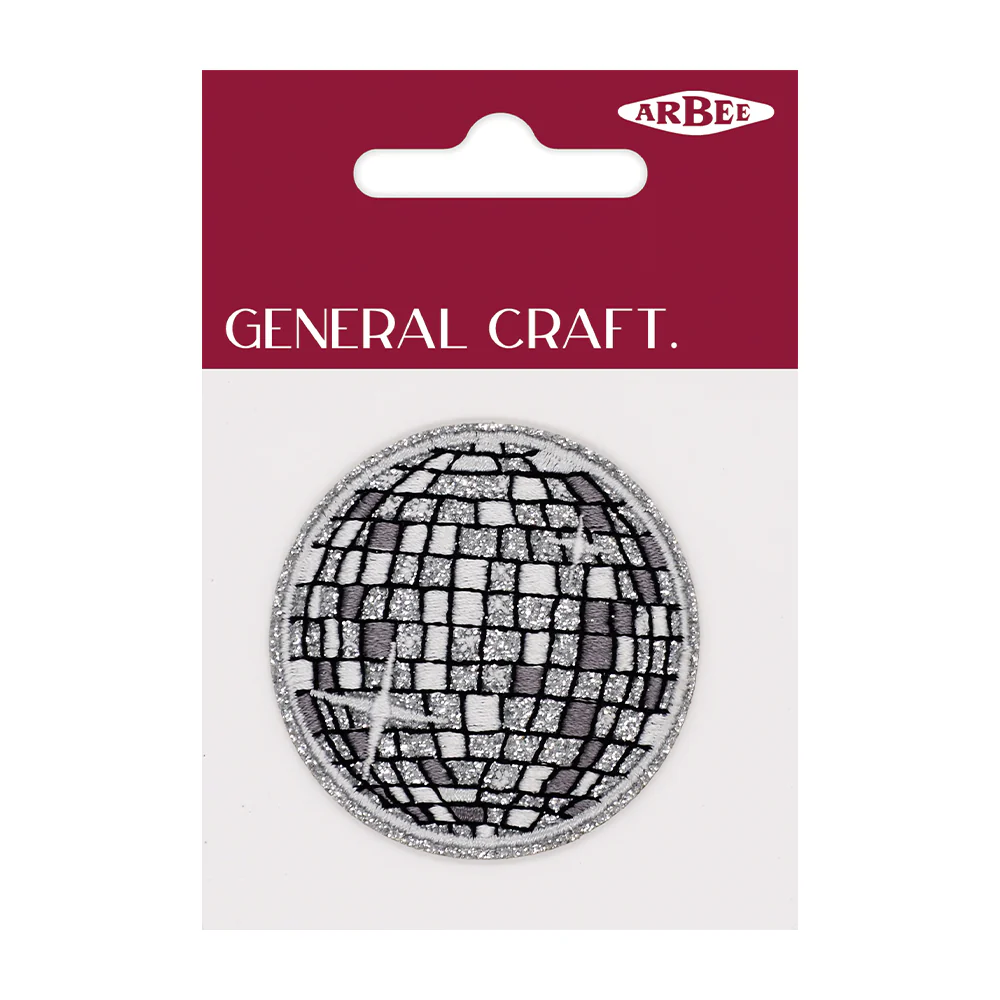 Arbee Crafty Patch, Glitter Disco Ball Silver- 5cm 1pc