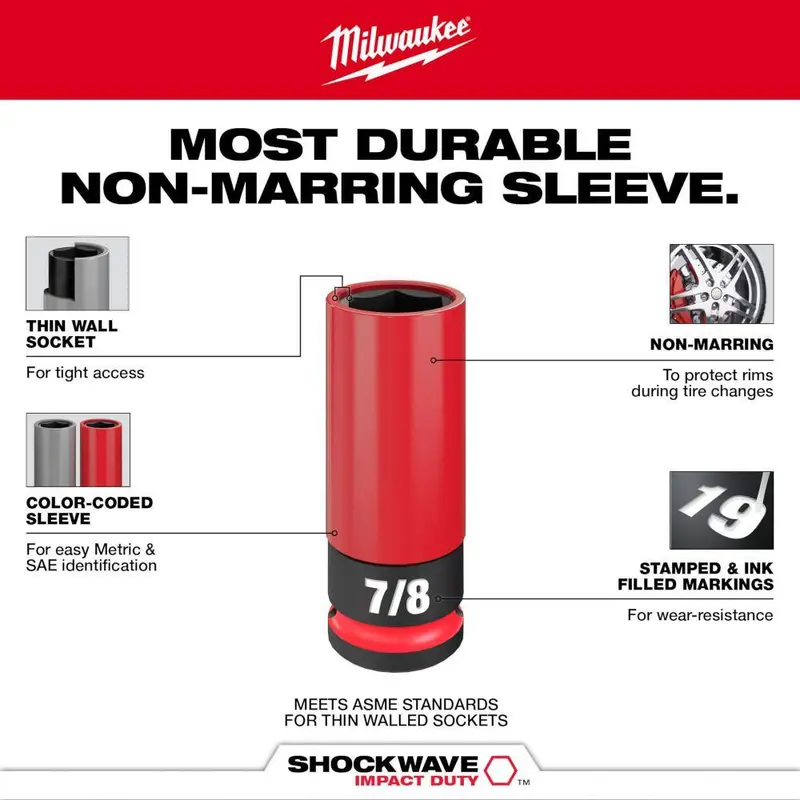 Zestaw 11 nasadek głębokich SHOCKWAVE Impact-Duty (SAE/metryczne) z napędem 1/2 cala do nakrętek kół