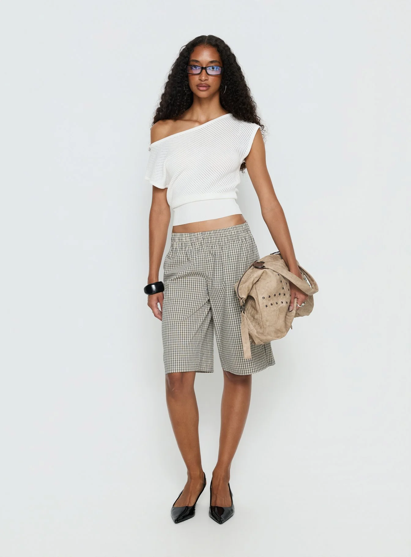 Cloud Tempo Boat Neck Cinched Knit Top White