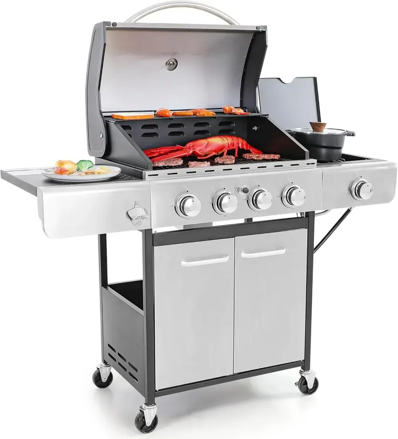 Grill gazowy propanowy Captiva – 42 000 BTU, stal nierdzewna z palnikiem bocznym i rusztem z żeliwa emaliowanego
