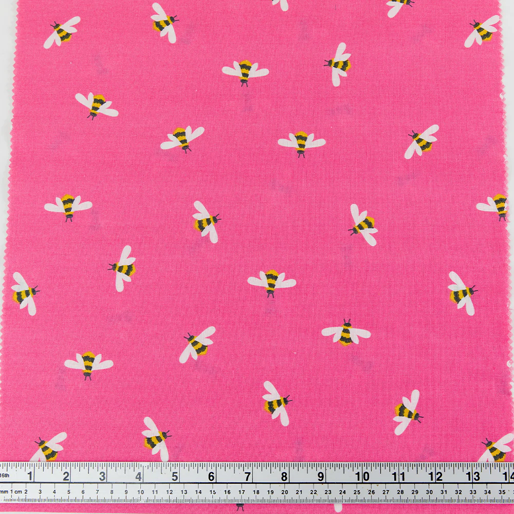 Print Craft & Quilting Fabric, Bees On Pink- Width 110cm