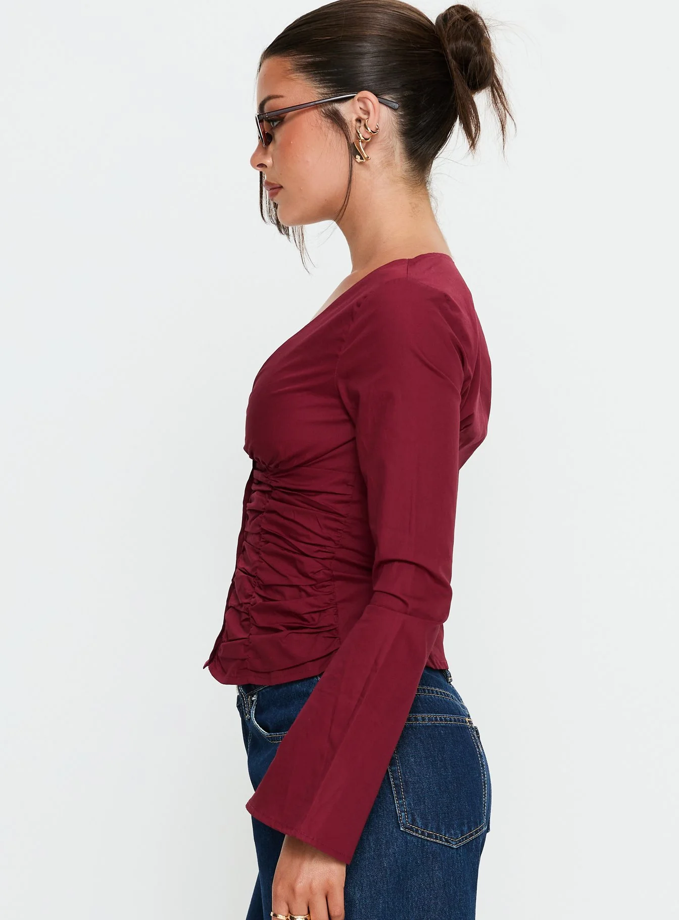 Zanetta Ruched Long Sleeve Top Burgundy