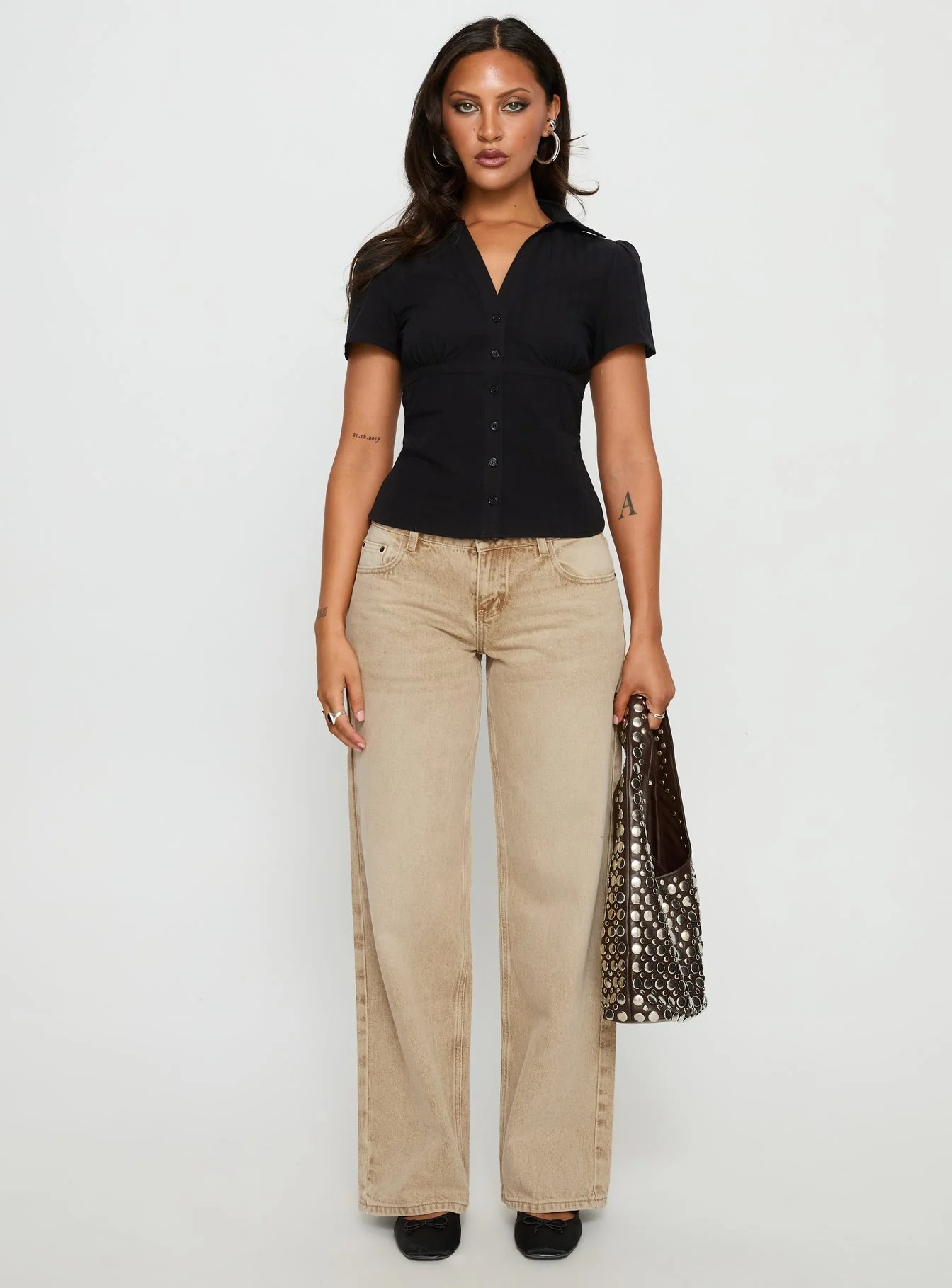 What A Show Button Up Top Black