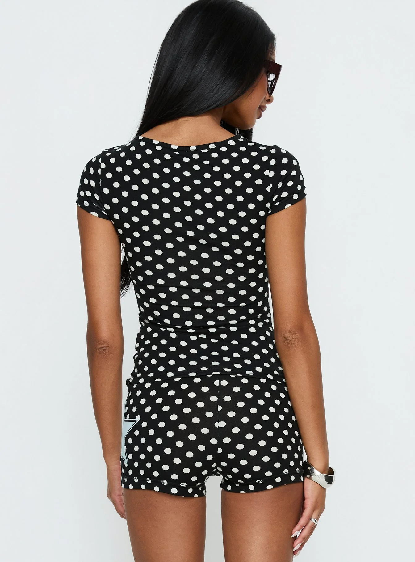 Elacie Graphic Baby Tee Black Polka Dot