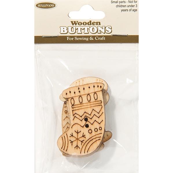 Sullivans Wooden Buttons, Christmas Stocking- 4pk