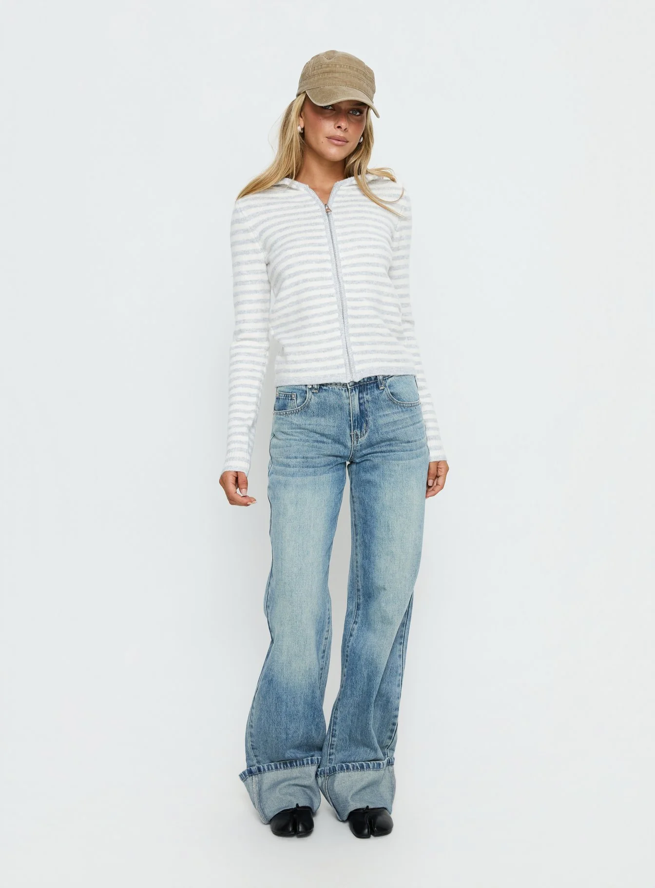Superstars Zip Through Hoodie Grey / Cream Stripe
