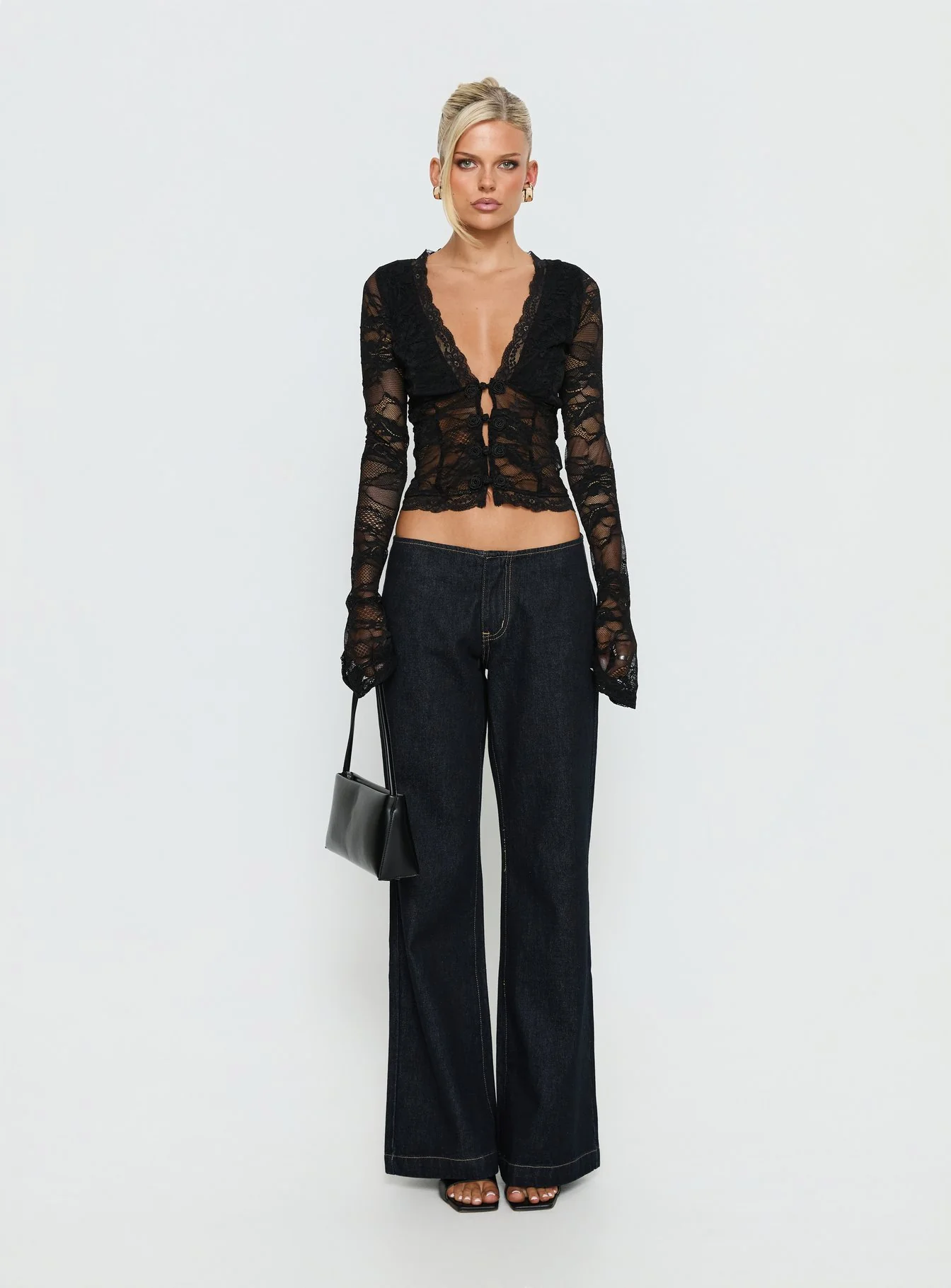 Fenne Lace Long Sleeve Top Black