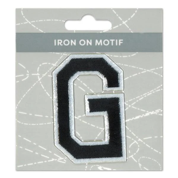 Sullivans Iron On Motif, Black G- 75mm