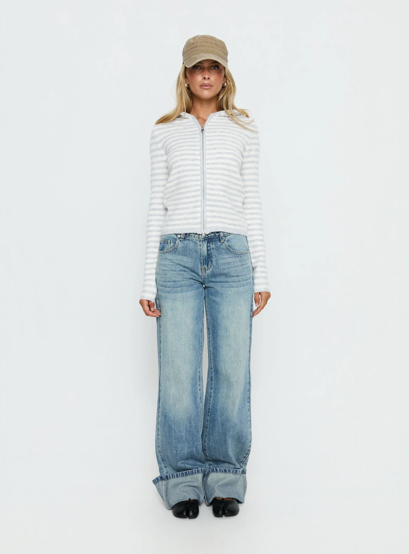 Superstars Zip Through Hoodie Grey / Cream Stripe