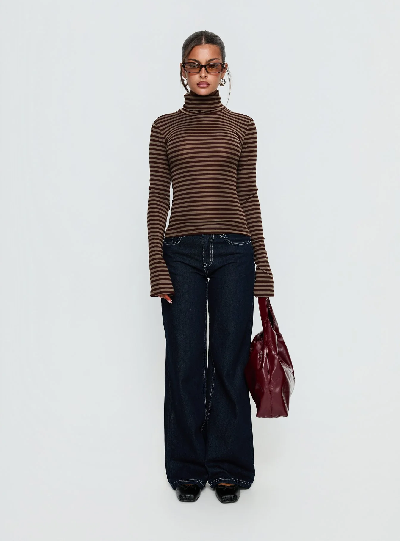 Temika Long Sleeve Backless Top Brown Stripe