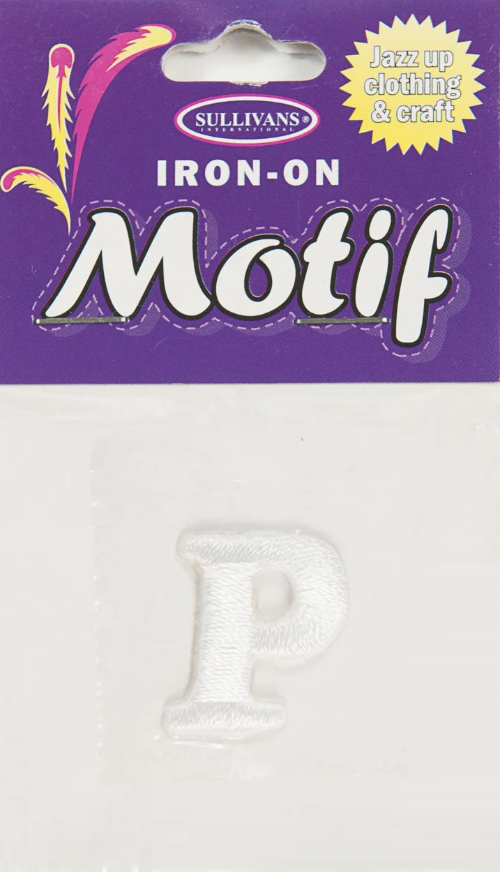 Iron On Motif Letter P, White - 20mm - Sullivans