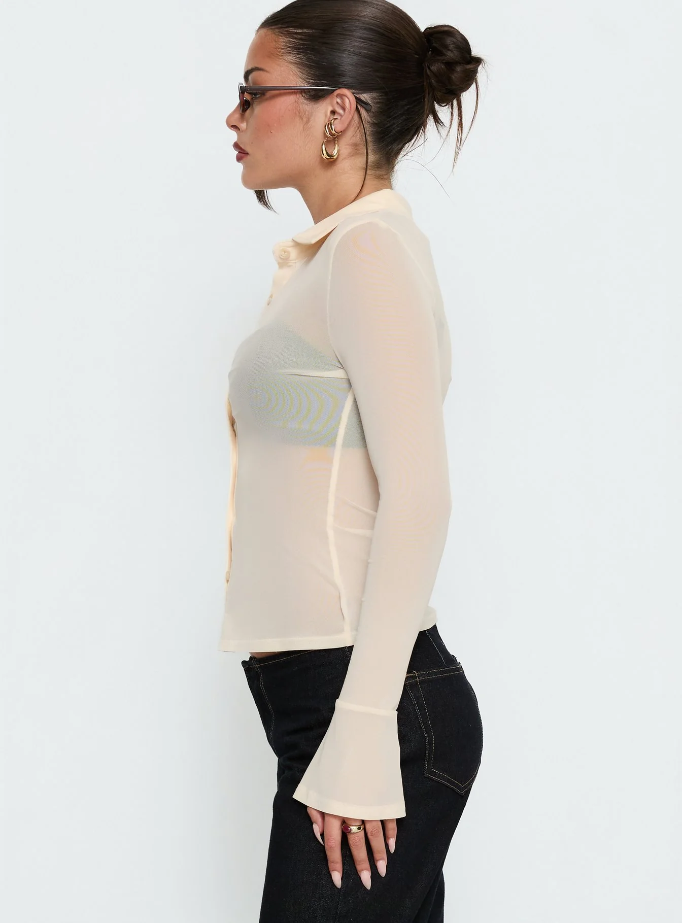 Two Of Us Sheer Long Sleeve Top Cream