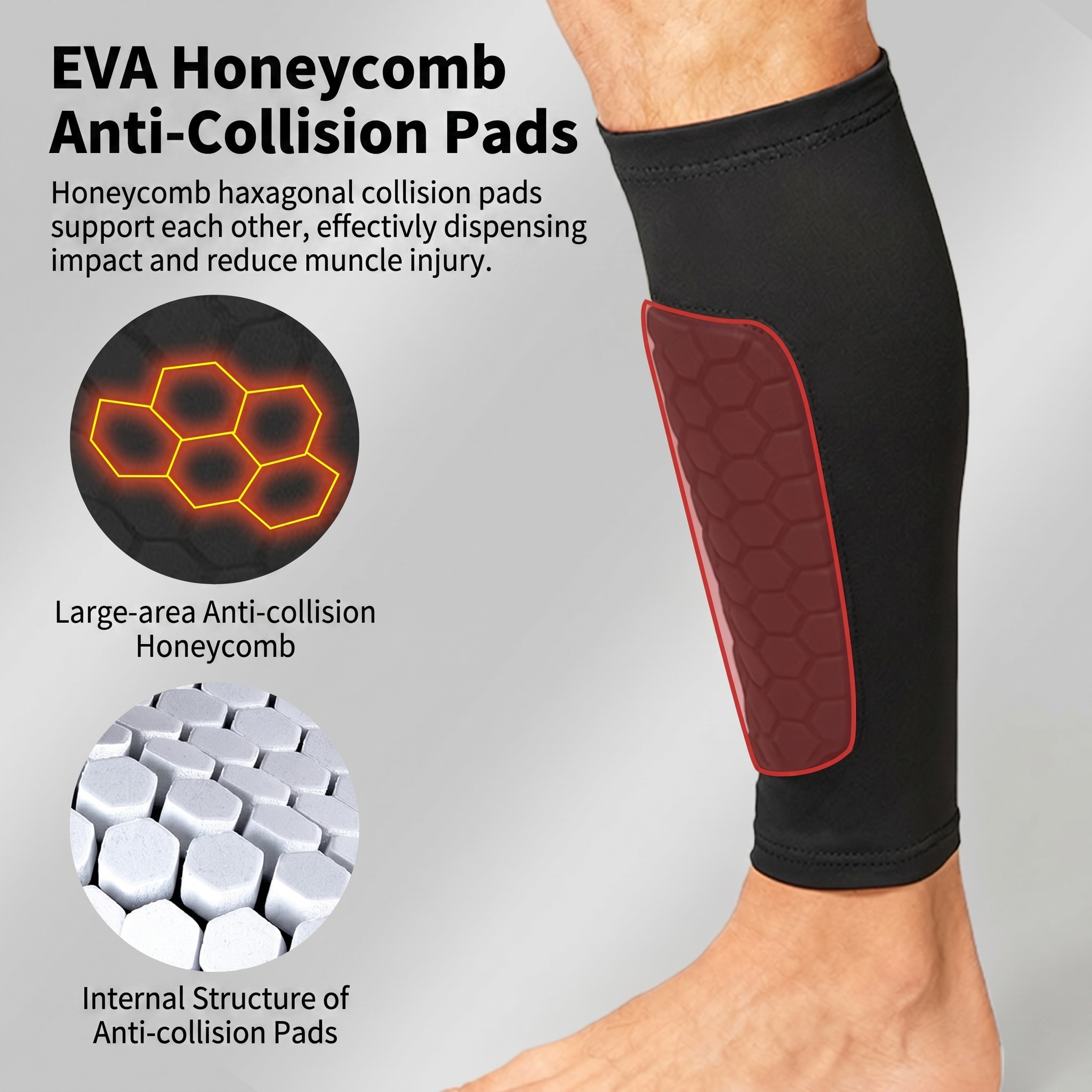 Honeycomb EVA Shin Guards Anti-Collision Breathable Shin Pads  Calf Guards for Outdoor Sports Soccer Basketball Cycling