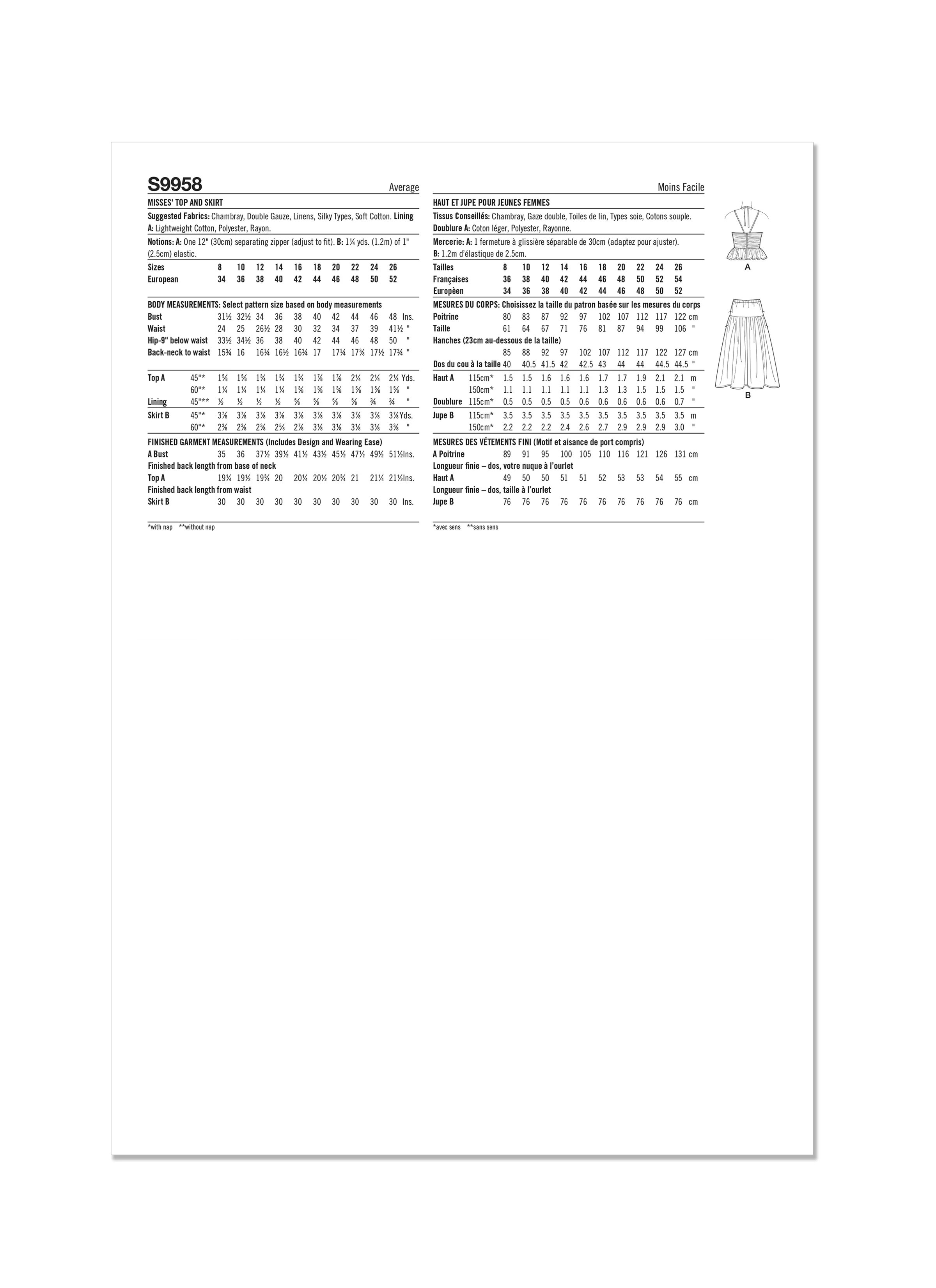 Simplicity Pattern 9958 Misses' Top and Skirt