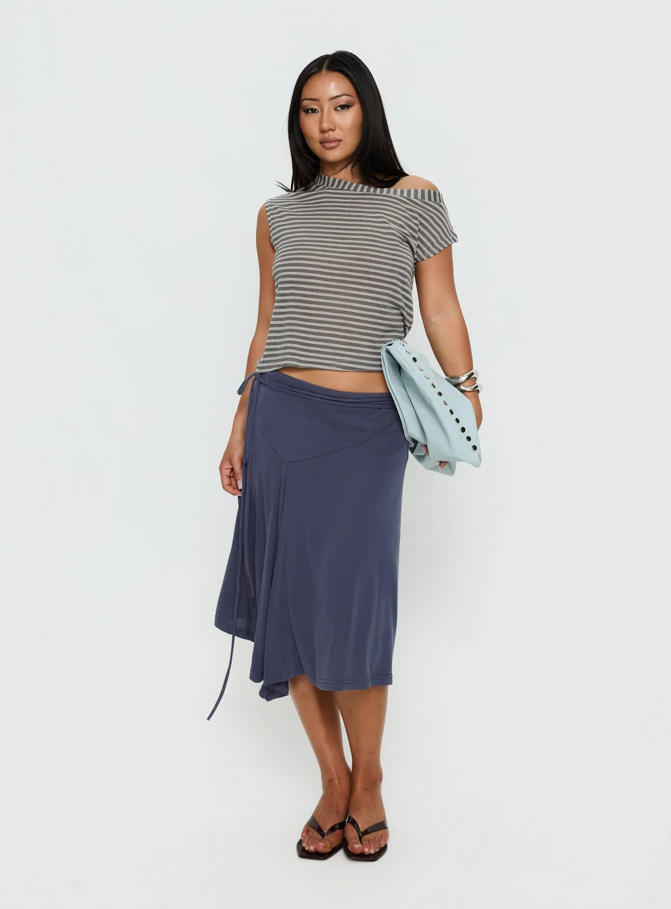 Joaney Tie Side Jersey Midi Skirt Slate