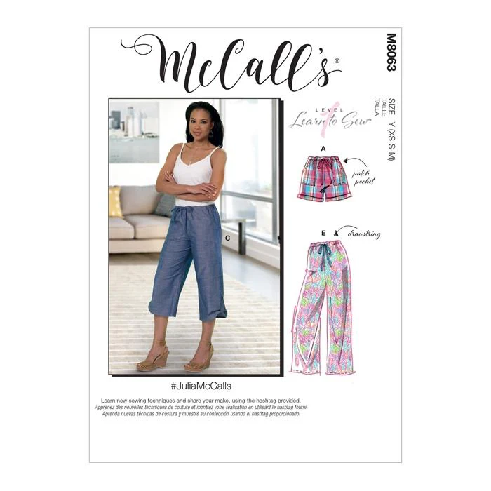 McCall's Pattern M8063 Misses' Drawstring Shorts and Pants with Pockets