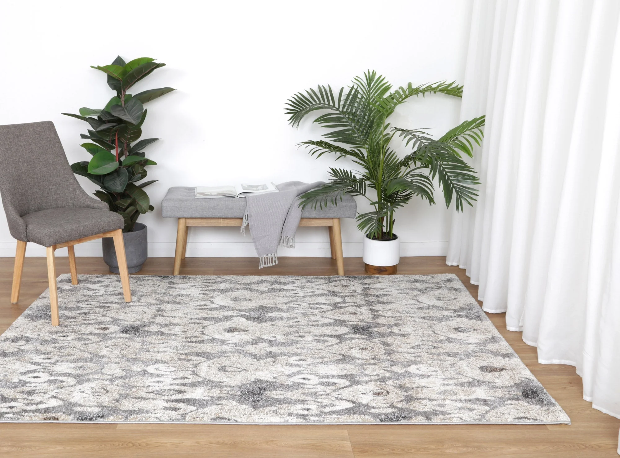 Liverpool Damask Grey Plush Rug