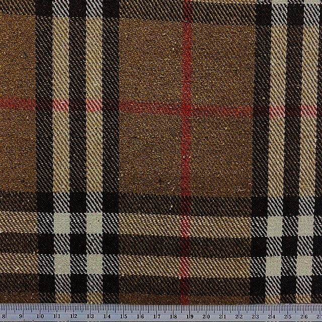 Wool Blend Check Fabric, Brown Taupe Check - Width 148cmcm