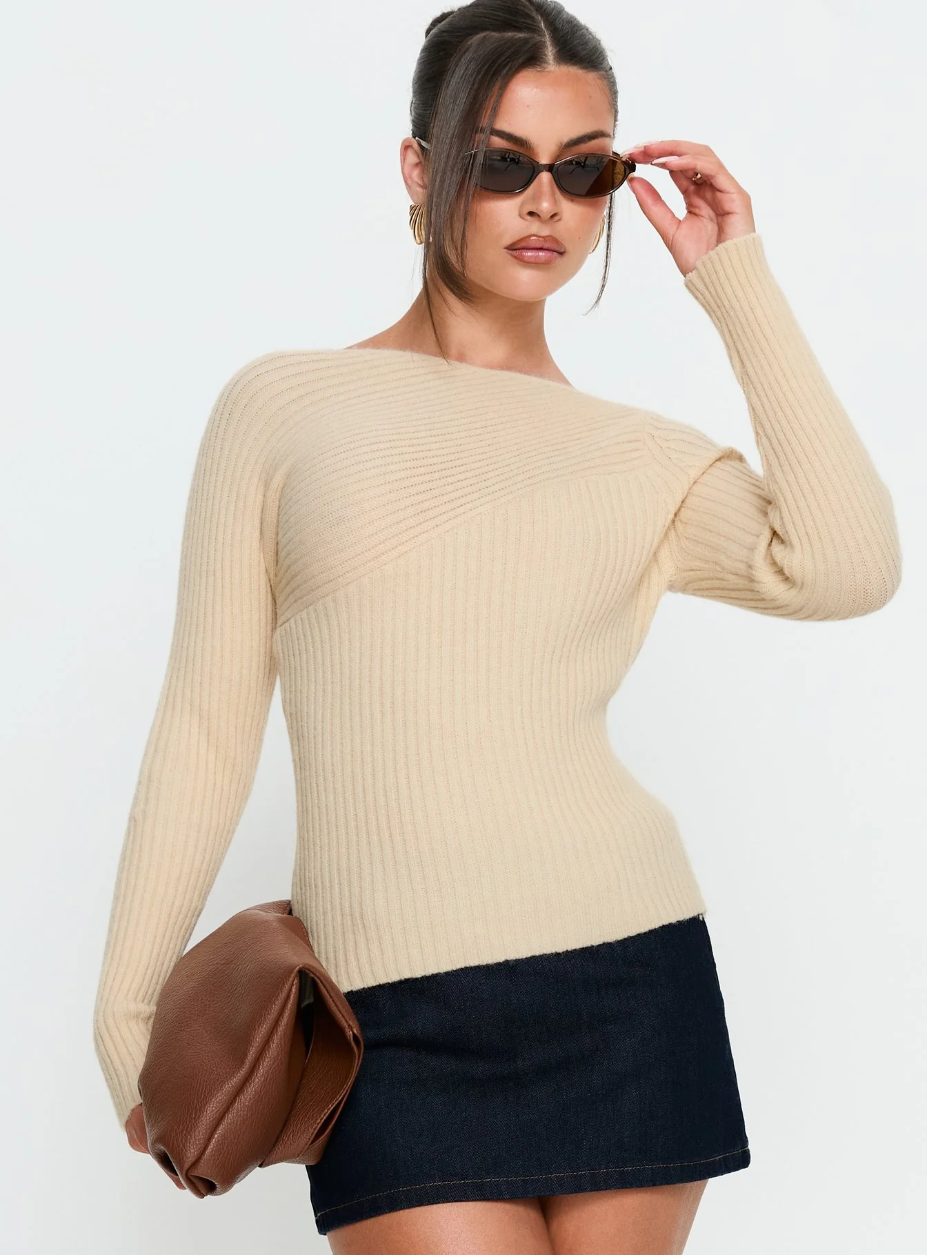 Cassye Long Sleeve Ribbed Top Cream
