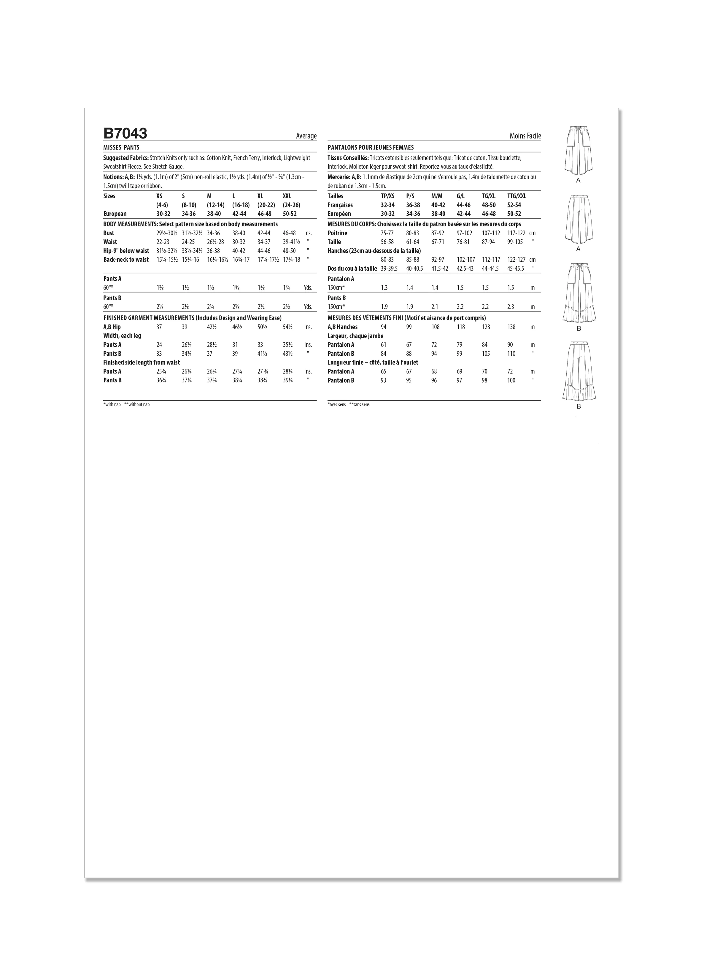 Butterick Pattern B7043 Misses' Skirt Pants