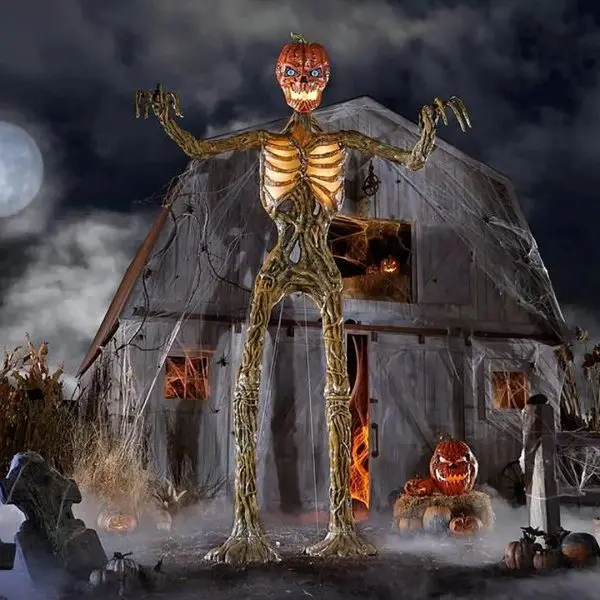 Home Accents 3,6-metrowy gigantyczny szkielet z dyni z oczami LCD i ruchomymi ramionami do dekoracji na Halloween