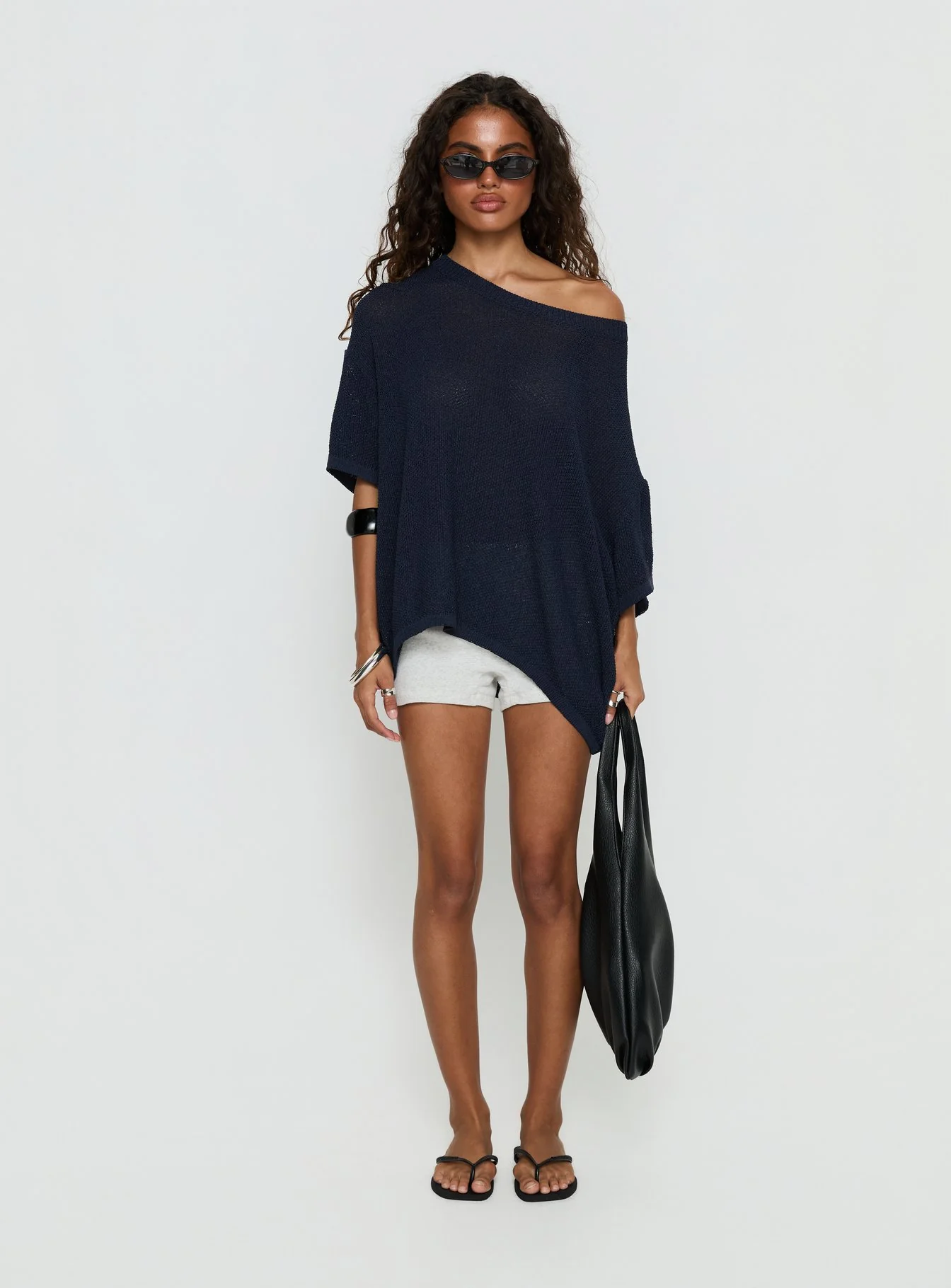 Seara Off Shoulder Knit Top Navy
