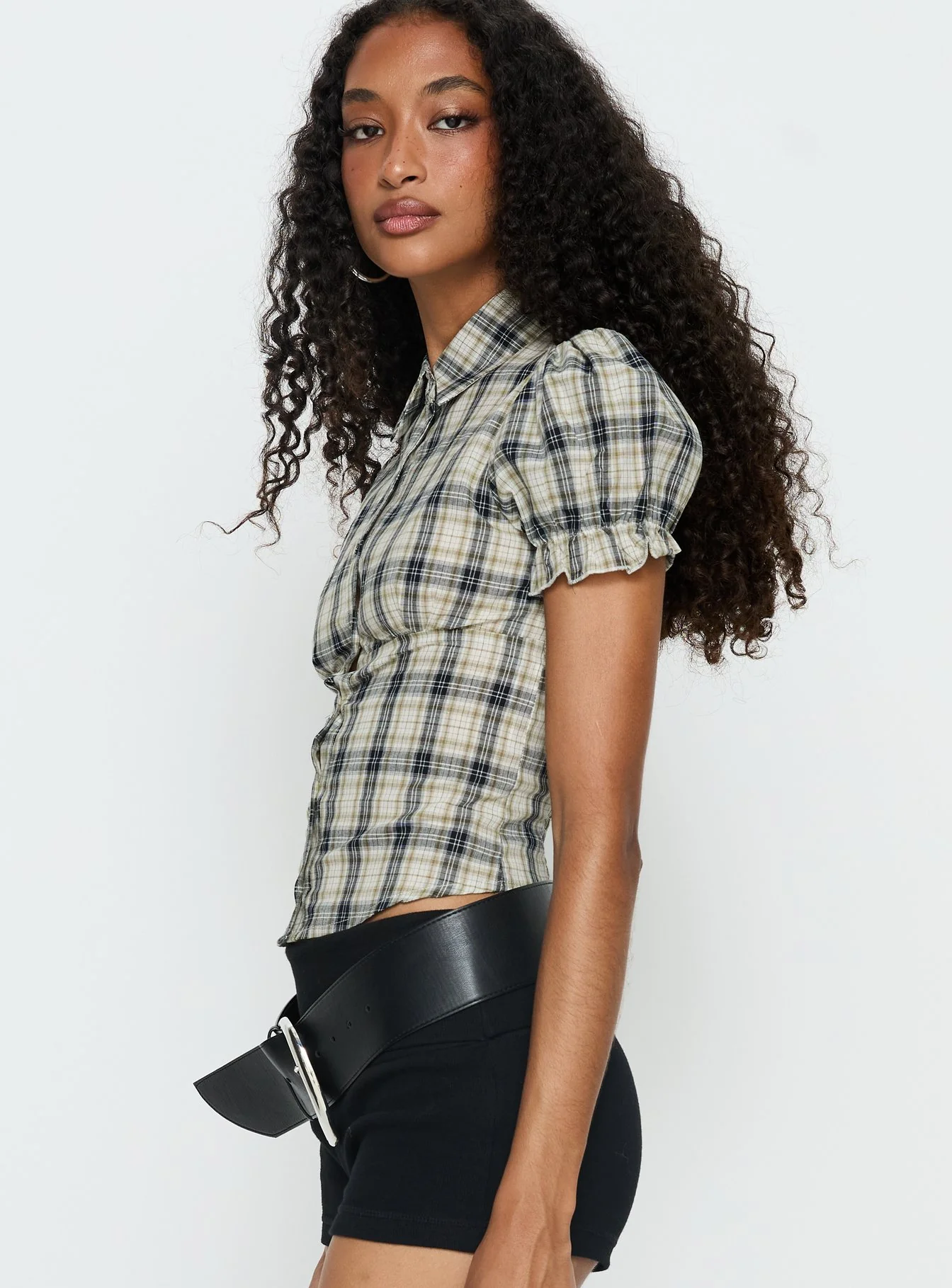Maxfield Collared Button Up Blouse Top Multi Check