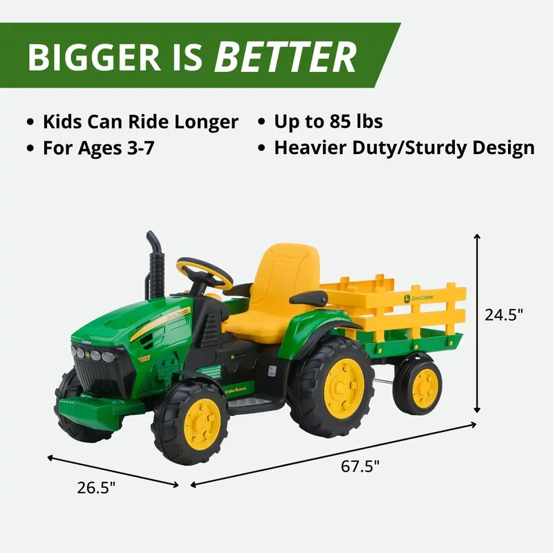 Traktorek Peg Perego John Deere Ground Force na pedały – autentyczna zabawka zasilana akumulatorem 12 V z przyczepą