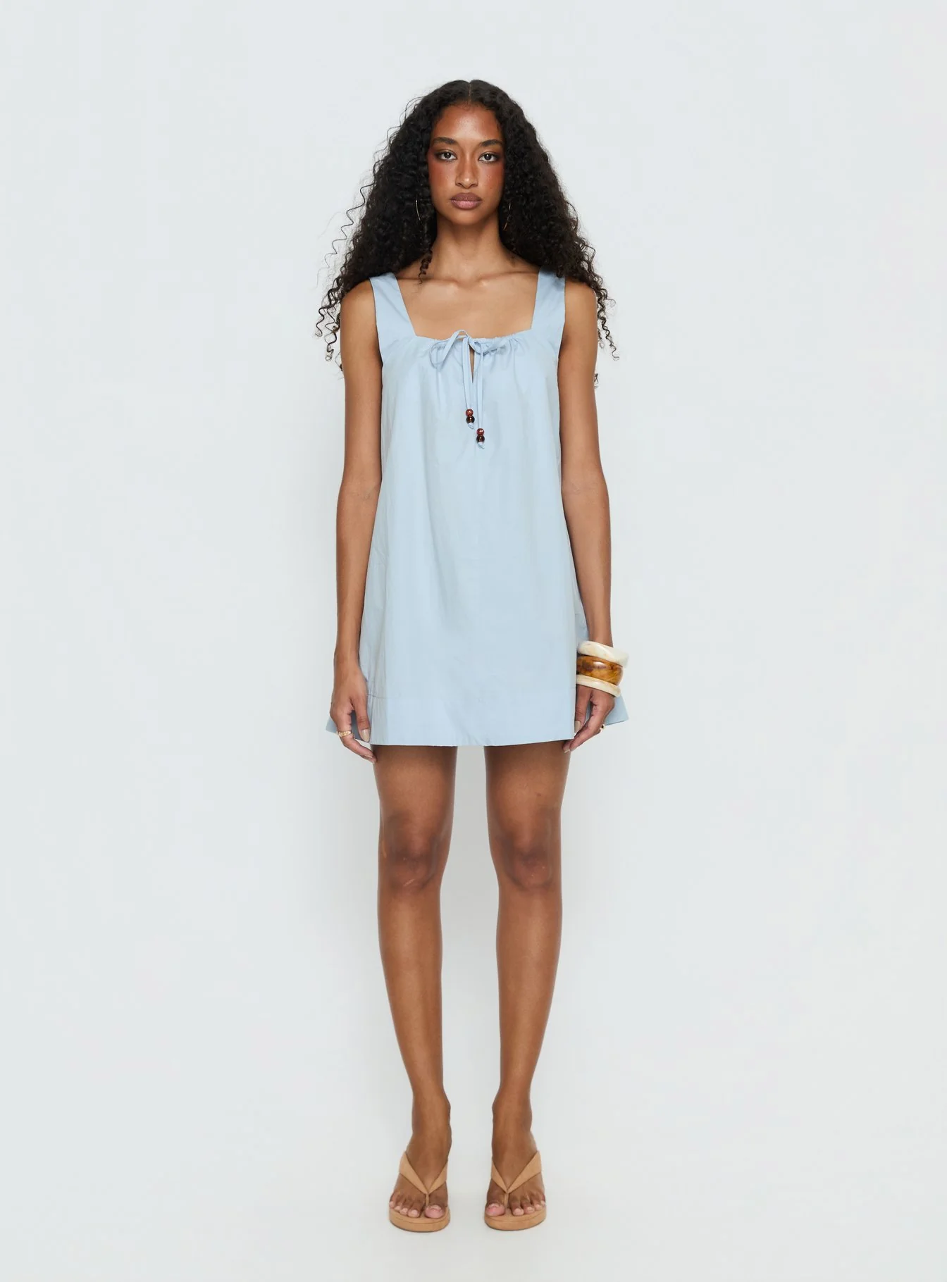 Barbel Square Neck Tie Detail Mini Dress Blue