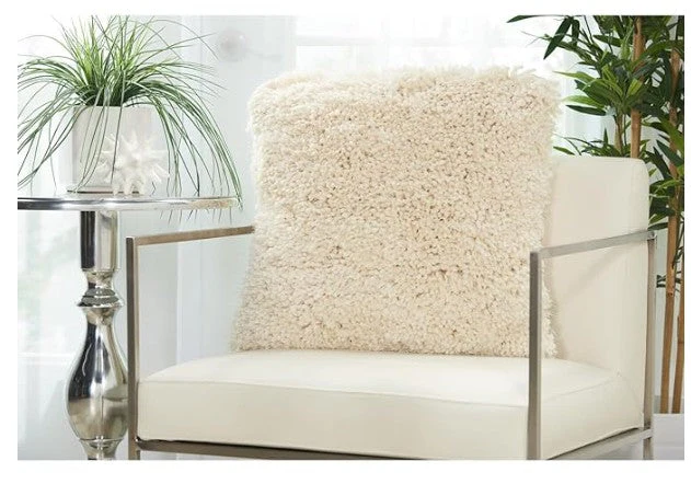 Mina Victory Shaggy Cushion, Cream- 50.8cmx50.8cm
