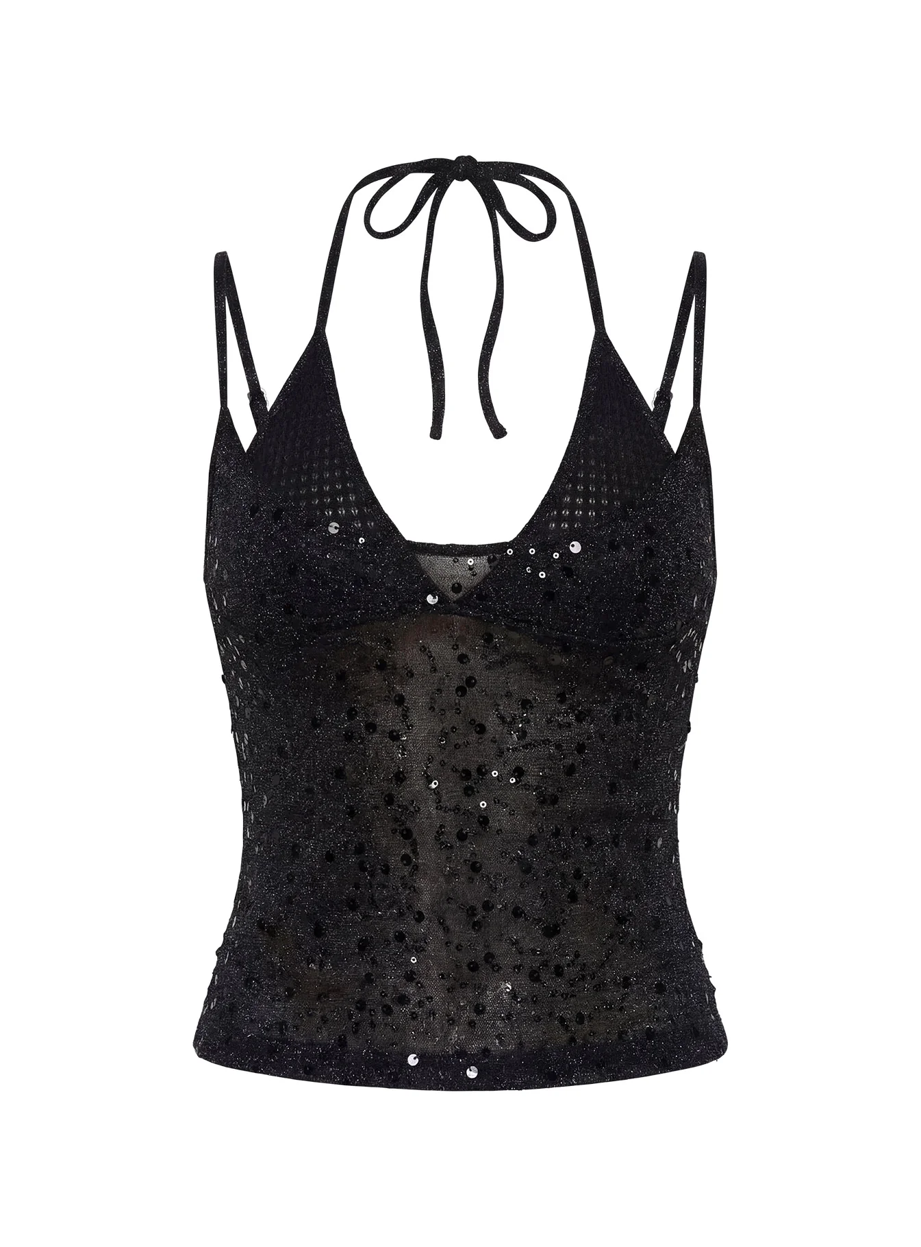 Odena Layered Sequin Cami Top Black