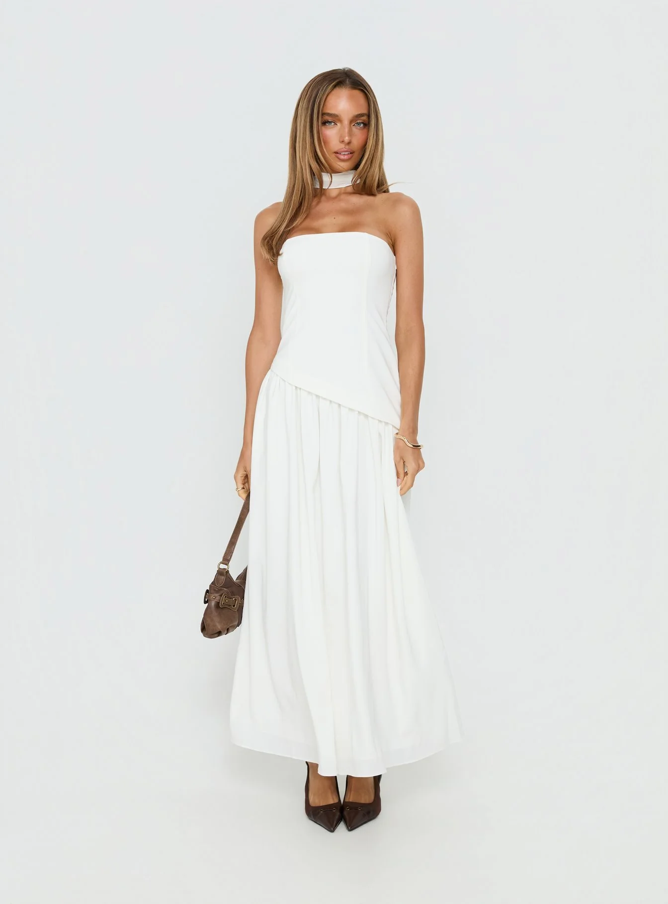 Odela Strapless Drop Waist Maxi Dress White