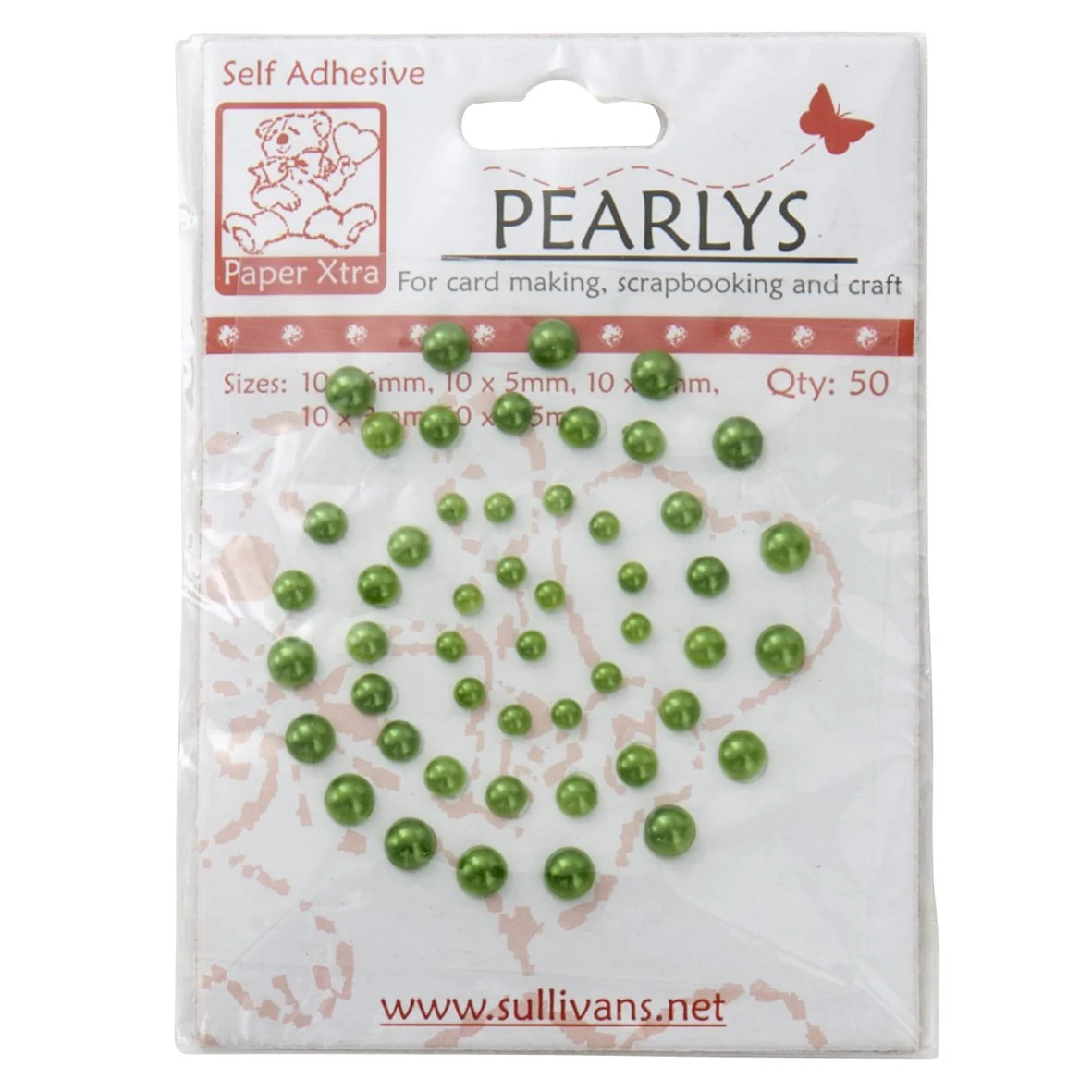 Sullivans Stick On Pearls, Light Green- 50pc