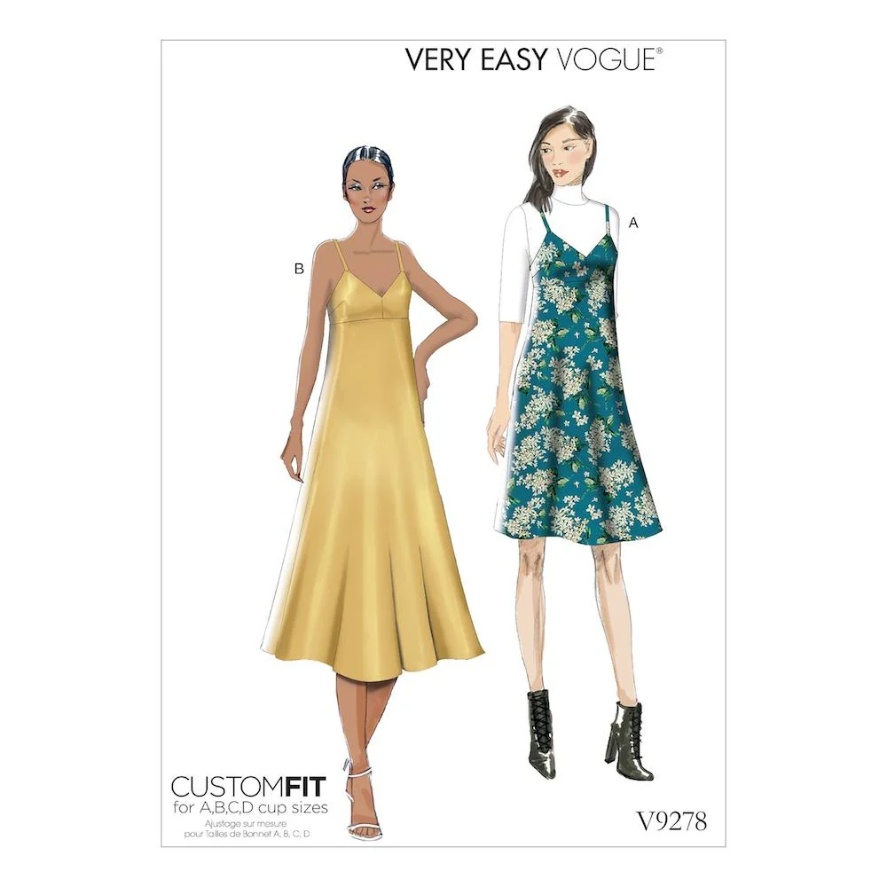 Vogue Pattern V9278 Misses' Slip-Style Dress with Back Zipper