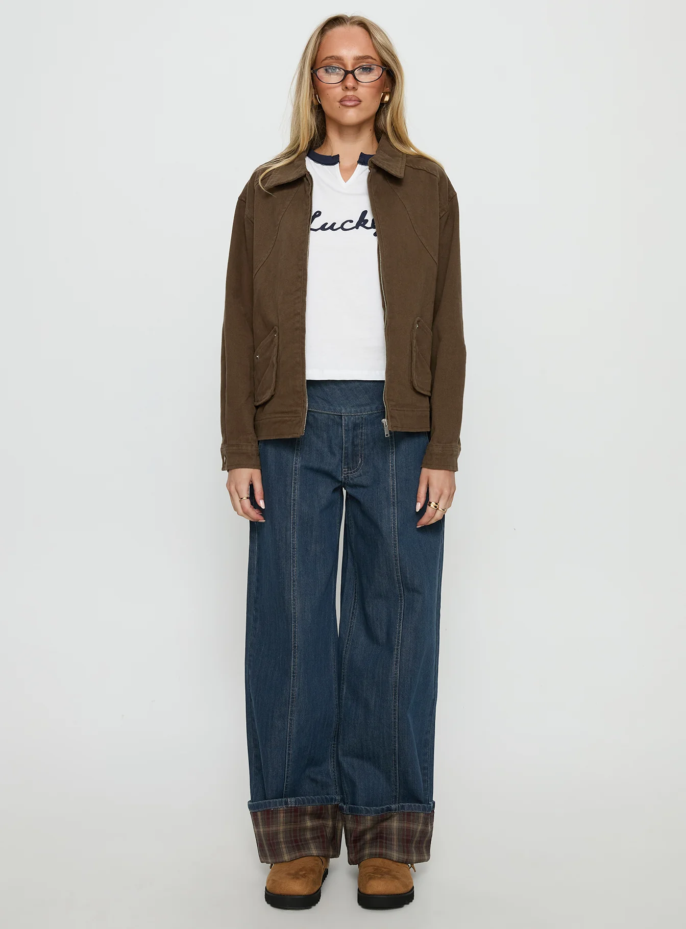 Nikoletta Foldover Jeans Dark Wash / Check