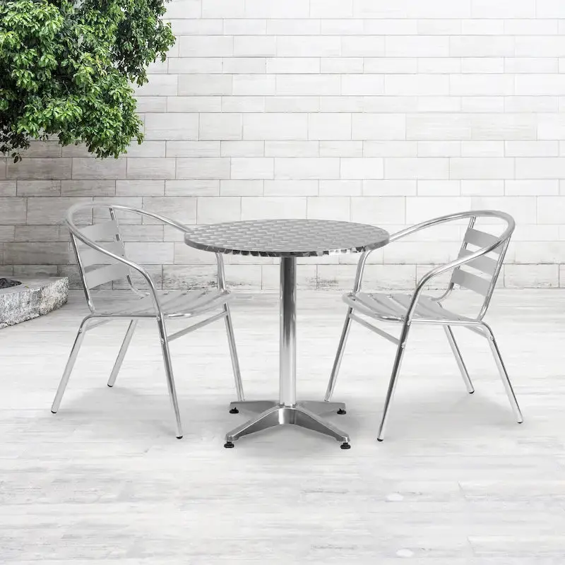 Okrągły aluminiowy stół tarasowy — gładki blat o średnicy 70 cm do użytku wewnątrz i na zewnątrz, ze stabilną podstawą
