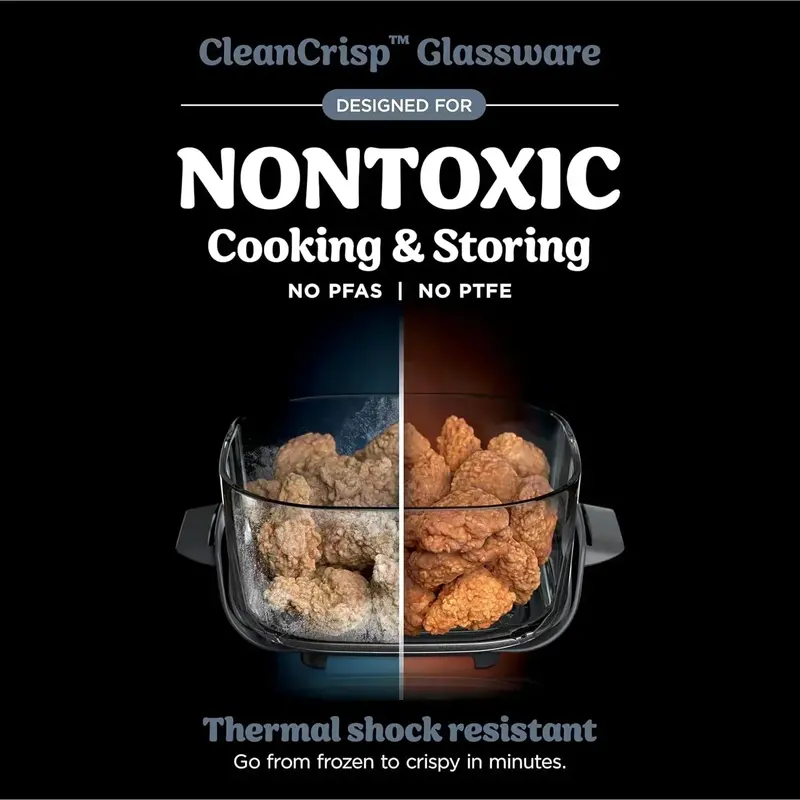 Ninja Crispi 4 w 1 Szklana frytkownica powietrzna – 4 QT System gotowania TempWare z wielofunkcyjnymi możliwościami