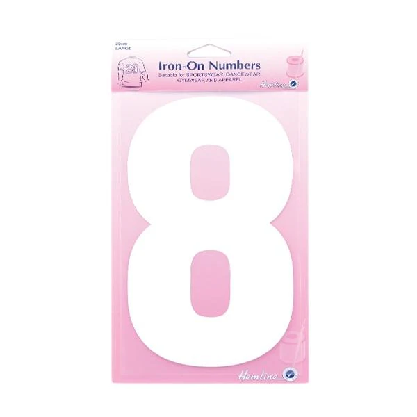 Hemline Iron On Numeral, White 8- 20cm