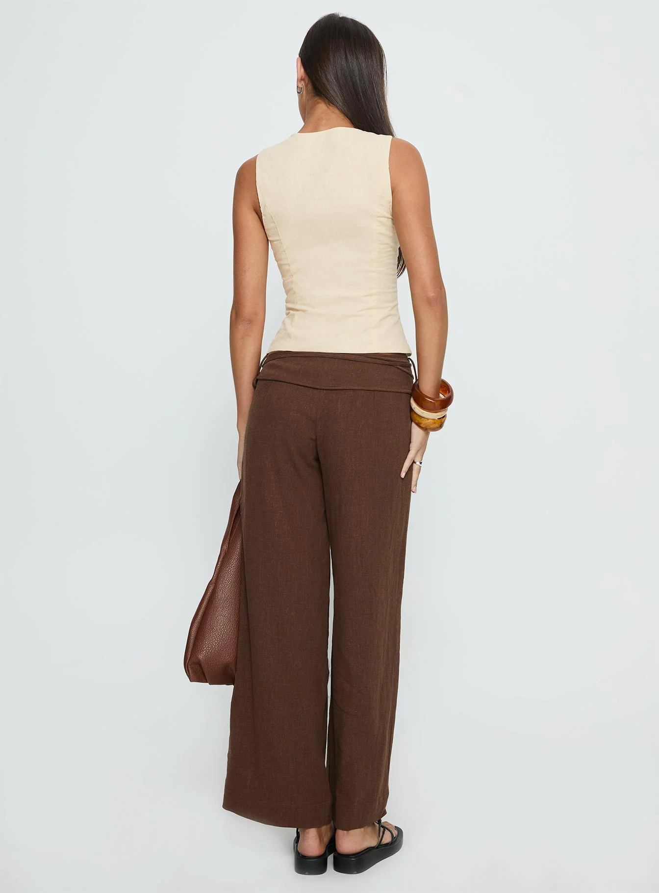 Silver Moon Linen Blend Tie Pants Brown Petite