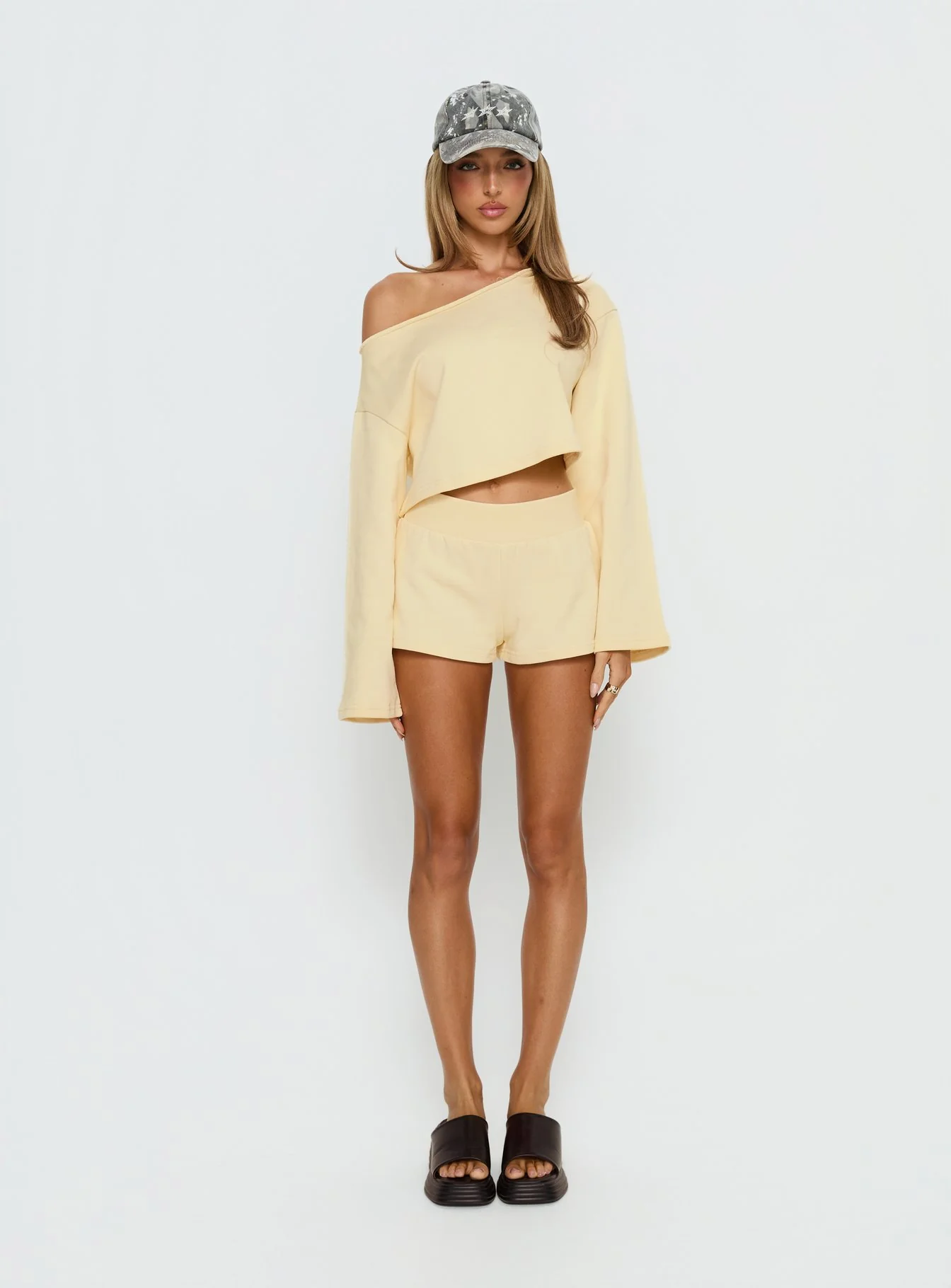 Retreat Raw Edge Off Shoulder Jumper Buttercream