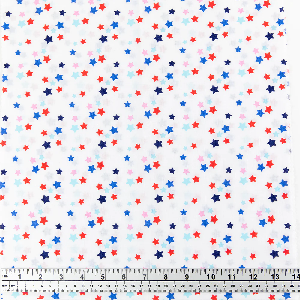 Print Craft & Quilting Fabric, Multi Stars On White- Width 110cm
