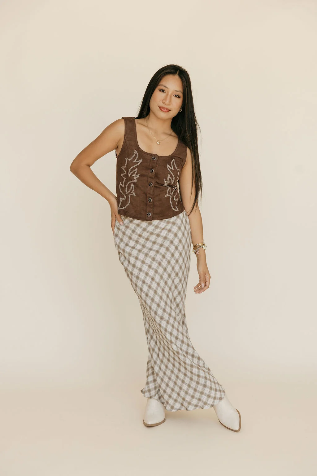 Etta Skirt-Taupe Plaid