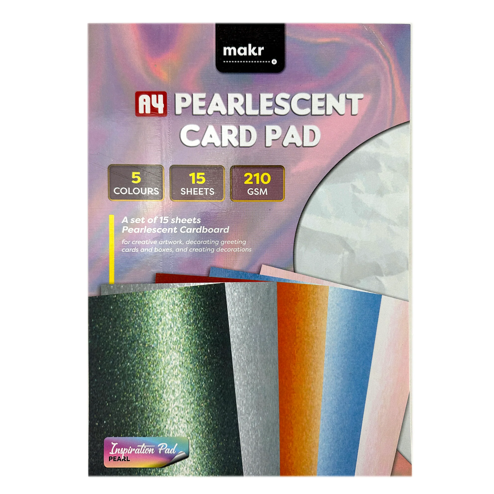 A4 Card Pad 210 Gsm, 5 Pearlescent- 15 Sheets