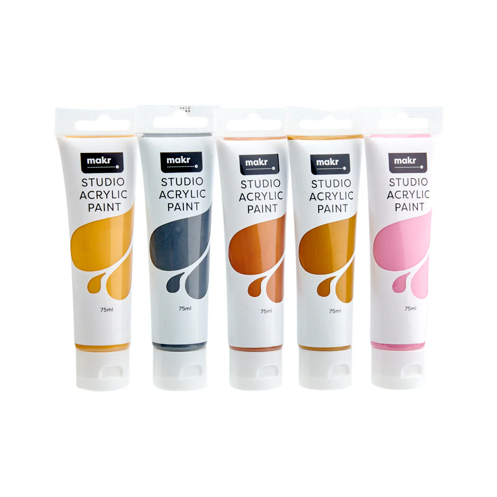 Makr Studio Acrylic Paint Tube Pack, Metallic Colours- 5x75ml