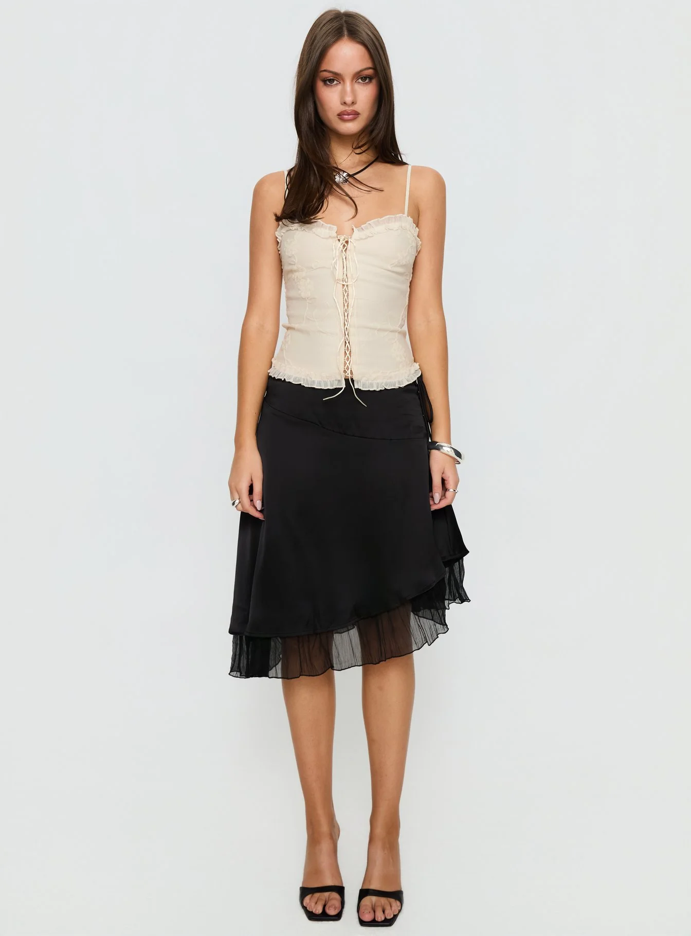 Angeleah Tie Up Frill Detail Top Cream
