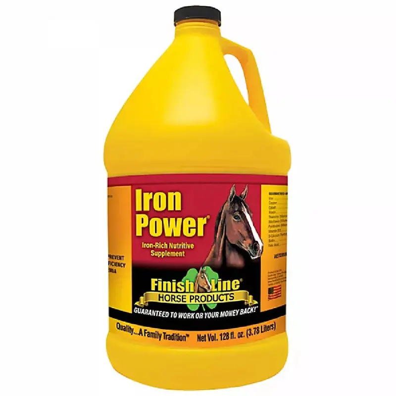 Płynny suplement diety dla koni Finish Line Iron Power – 1 galon (ok. 3,7 litra), wspomaga zdrowie krwi i dostarcza energii.