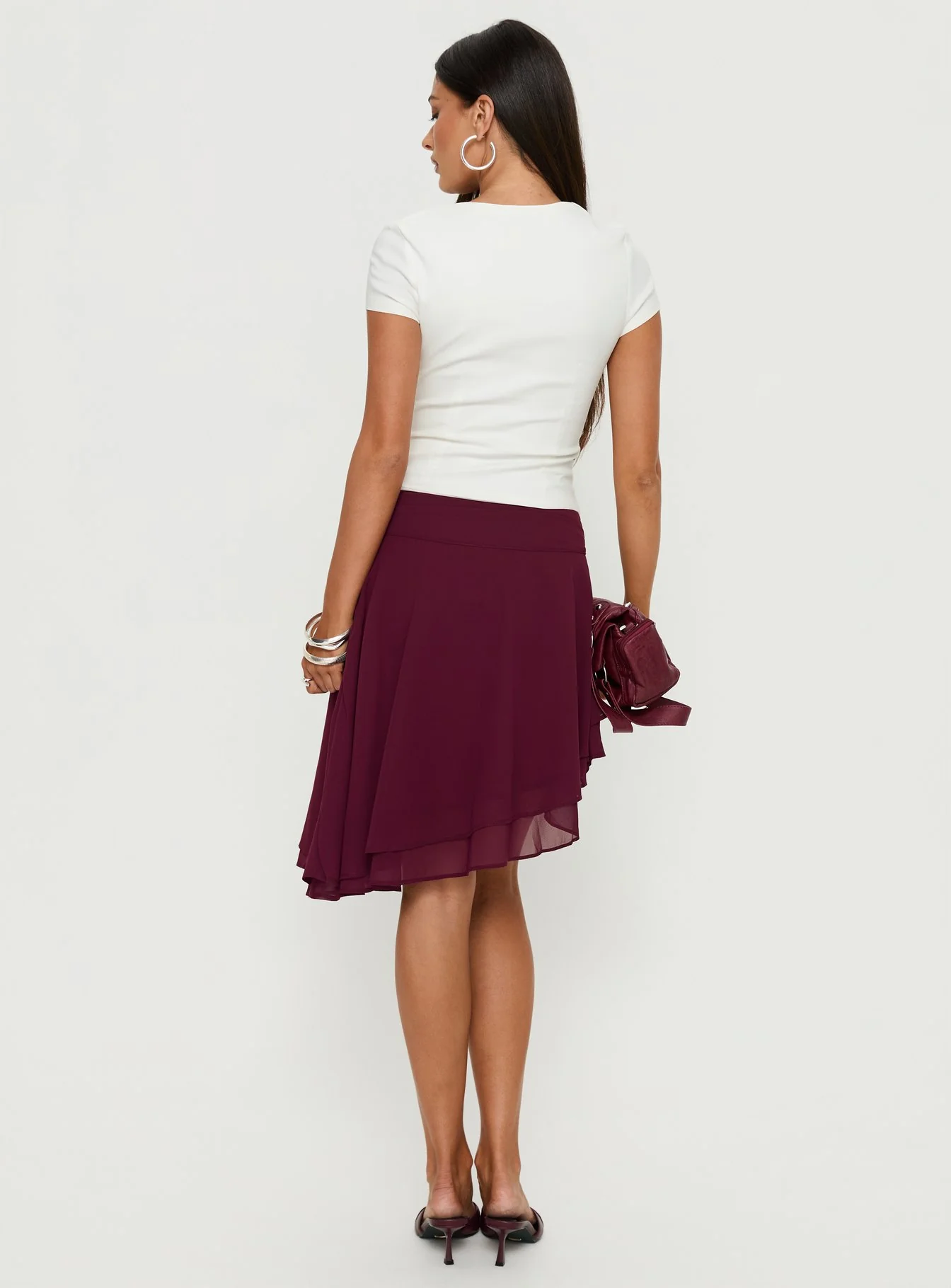 Evanescence Asymmetrical Midi Skirt Cherry