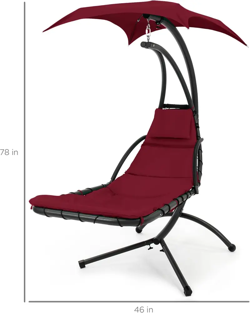 Fotel wiszący Best Choice Products z giętej stali – turkusowy fotel ogrodowy z wbudowaną poduszką i zdejmowanym baldachimem