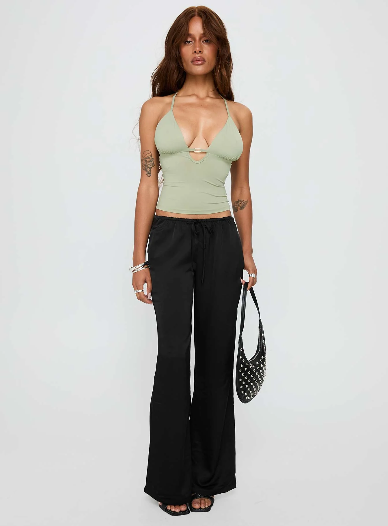 Norwalk Plunge Neck Top Sage